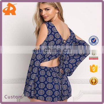 2016 New Design Sexy Navy Gauze Cold Shoulder Cut Out Romper