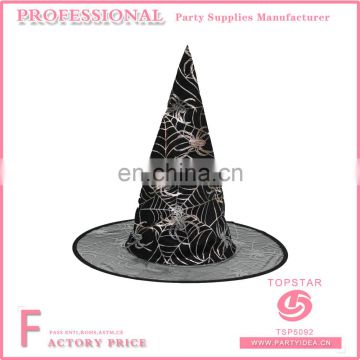 transparent tulle brim Black conical spider web decoration witch hat