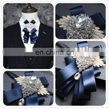 Aidocrystal Custom Silk Fabric Men Neckwear Royal Blue Rhinestone Bow Ties