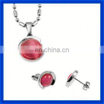 wholesale fashion semi-precious stone stainless steel jewelry set