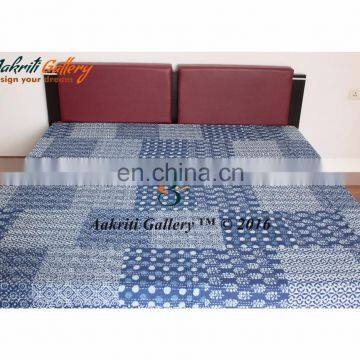 Indigo Print Quilts Bedding Twin Size Fruit Print Bedspread Indian Handmade Quilts