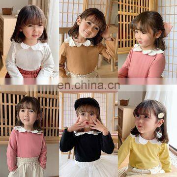 6599/New Arrival Long Sleeve Cute Floral Neck t Shirts for Kids Girls Spring Fashion Fresh Girls Top