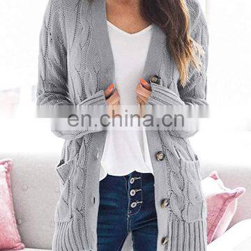 Hot Casual Solid Color Twist Button Jacket Cardigan Sweater For Women photo-5