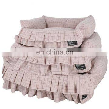 HQP-JJ28 HongQiang 2020 Autumn and winter new pink plaid lace three-piece small and medium-sized pet nest