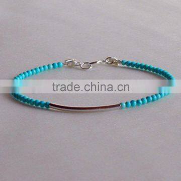 Turquoise bead bangle bracelet with white gold copper tube