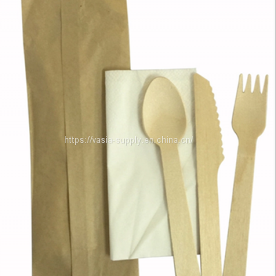 Wholesale take-away cutlery set for restaurant disposable high quality wooden