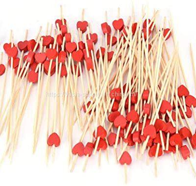 Red Heart Fancy Toothpicks for Appetizers 4.7 Inch Long Cute Bamboo Cocktail Picks Party Food Fruit Drinks Decorative Skewer Sticks 100 Counts