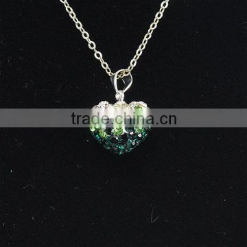 Wholesale Heart Shape New Arrival Gradient Color Green and White Crystal Clay Shamballa With Silver Chains Necklace