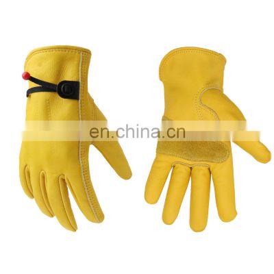 HANDLANDY Breathable Yellow Full Grain Cowhide Leather Safety Work Gloves Ladies Leather Gloves For Gardening Work