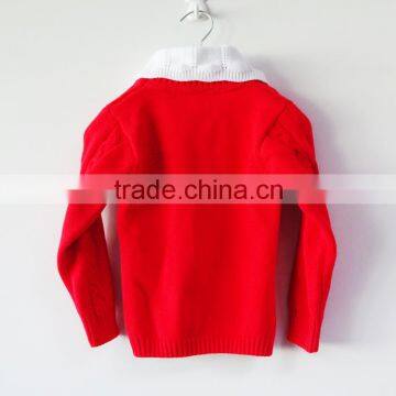 PD15119 Cotton Polo Knitted Jumper Red Girls Lapel Jumpers