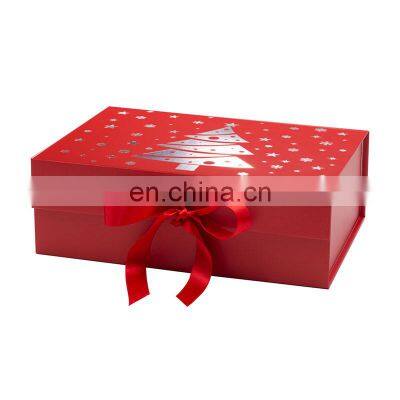 Custom changeable ribbon style red luxury rigid Christmas eve gift boxes for sale