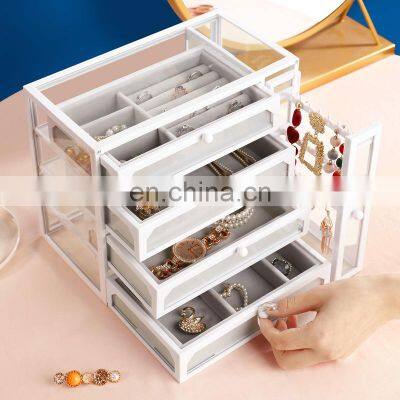 Jewelry Box White Luxury Gift Bracelet Velvet Crystal Glass Necklace Jewellery Ring Storage Boxes Jewelry Organizer For Jewelry