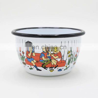 China Zhejiang Black Logo Enamel Cereal Fruit Metal Bowl With Red Rolled Rim for Home photo-2