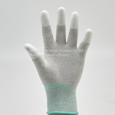 Gray Elastic Knitted Cuffs Polyurethane Palm Dipped Coating Top Fit Gloves White PU Assembly Safety Work Hand Gloves photo-4