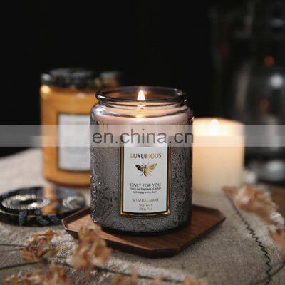 Handcraft Poured With Love Wedding Birthday Ebossed Glass Jar Custom Aromatherapy Luxury Fragrance Scented Candle photo-2