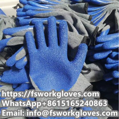 10Gauge 2Yarn Polycotton Liner Crinkle Latex Coated Gloves Latex Coated Work Gloves Latex Dipped Gloves