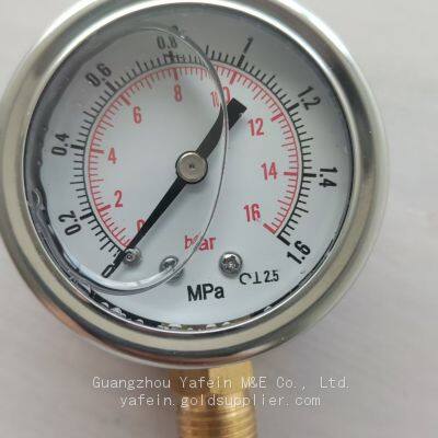 Pressure Gauge 0-16bar/1,6MPa Heavy-duty Double Scale Radial Low-pressure Stainless Steel Shock-resistant Pressure Gauge