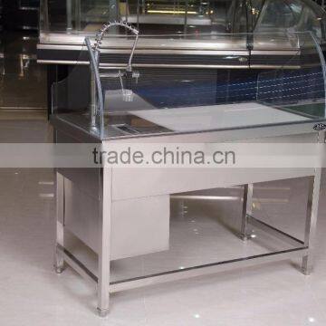 APEX custom make supermarket luxury faucet stainless steel sink front curve glass fish processing equipment