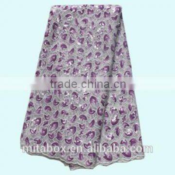 African High Quality Organza Lace Fabric With Sequins for Party and Wedding OG0140 White+purple