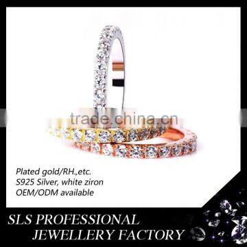 925 sterling silver Pace setting Gold plated CZ ring adjustable long three fingers ring