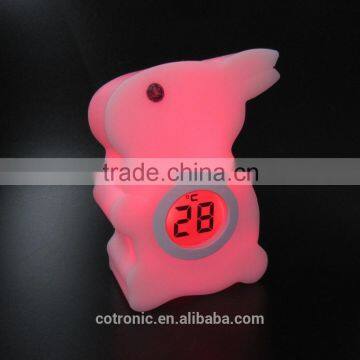 2016 new ABS Rabbit Shape Room Thermometer Temperature Displayer LED Color Changing Night Light Lamp for Babies Kids Children