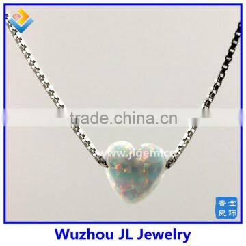 2015 New Product Synthetic Heart Opal Pendant With 925 Sterling Silver Chain Necklace