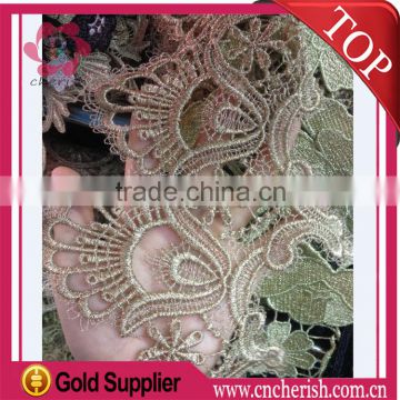 2016 fashion 15cm width golden lace trimming glitter chiffon flower triming for garment accessories                        
                                                Quality Choice