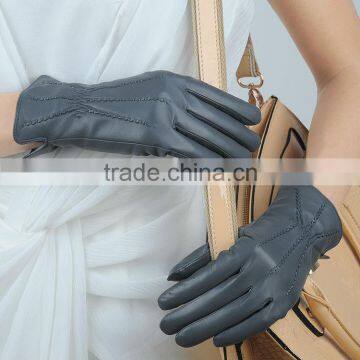 Ladies gray stylish autumn winter leather gloves