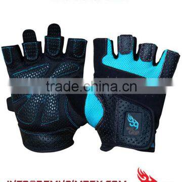 Weight Lifting Gloves Leather Fitness Glove Gym Training Velcro Blue/Black