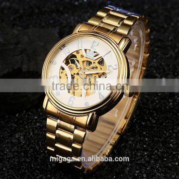 Luxury Gold-tone Automatic Mechanical Skeleton Watches Male's Skeleton Watches photo-2