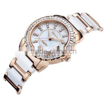 Fashion stainless steel and ceramic watches with diamond for ladies