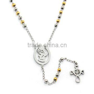 Made in China Stainless Steel Baby Engel Pray for Us Pendant Necklace with Hollow out Cross Basilique de l'Enfant Saint Rosary