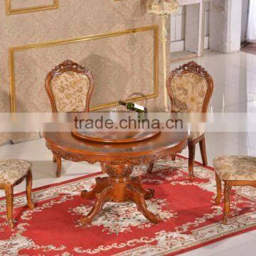 Neoclassical Europe round hand carved wood dining table and chairs