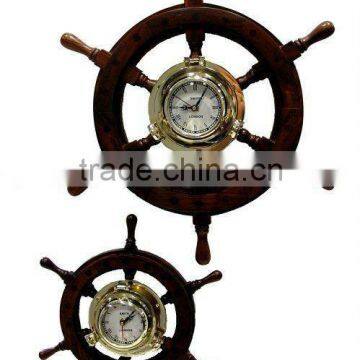 Wooden ship wheel clock