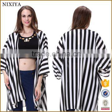 2016 Hot Sale New Fashion Black White Vertical Striped Women Top