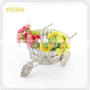Silver Iron Race Track Wheelbarrow Shaped Planter Holder photo-2