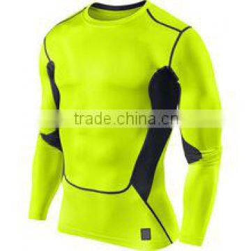 Polyester/Spandex/Poly Lycra Custom made ROUND NECK GREEN BLACK COMPRESSION SHIRT