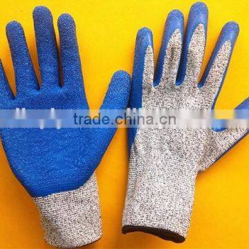 Level 5 cut resistant gloves, latex coated HPPE gloves