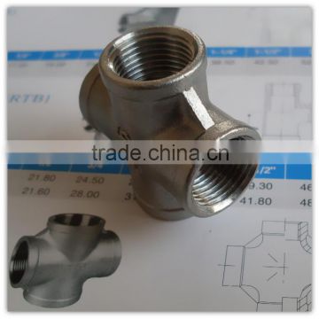 Stainless Steel Pipe Fitting 3/8" Threaded 4 Way Female Cross Coupling Connector