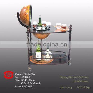 13''/330mm diam wooden wine globe bar trolley---with 3 legs