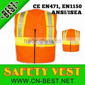 ANSI Solid Front Mesh Back Reflective Safety Vest with zipper