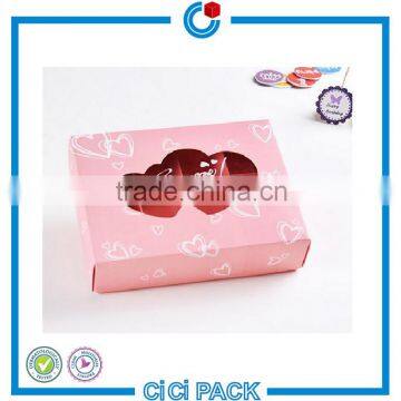 Romantic pink valentine's day gift boxes chocolate box with double heart PVC window                        
                                                                                Supplier's Choice