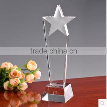 clear crystal trophy award with star