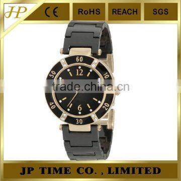 shiny black ceramic 10 ATM water resistant analog quartz sapphire crystal ceramic watch