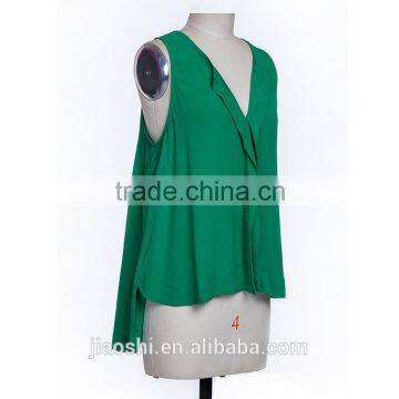 Fashion Leisure Style Green Color V-neck Sleeveless Lady Blouse for Summer photo-3