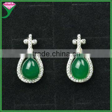 wholesale price 925 silver green agate big gemstone new fashion earrings