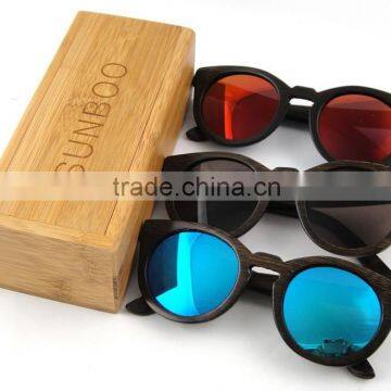 Custom mirror polarized round bamboo sunglasses with bamboo box