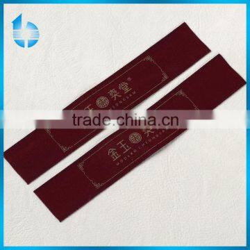 Brown satin ribbon with gold stamping golden printed label main labels for clothes
