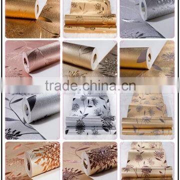 2015 luxury metallic silver aluminum glitter leaf gold wallpaper gold foil wallpaper