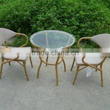 aluminum frame bamboo chair and table, Starbucks outdoor stacking chair and table